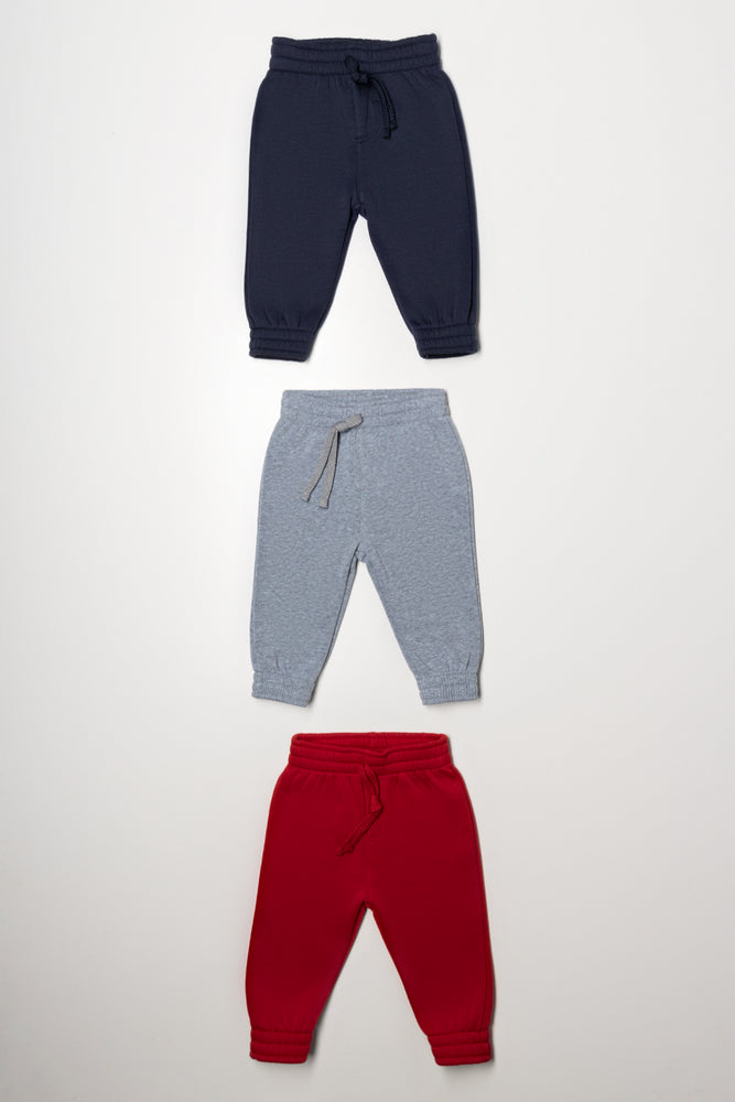 3 Pack Trackpants Charcoal, Grey And Red