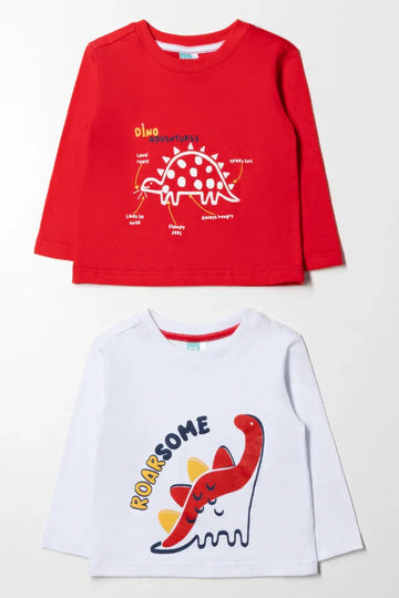 2 Pack Long Sleeve Printed T-Shirts Red And White