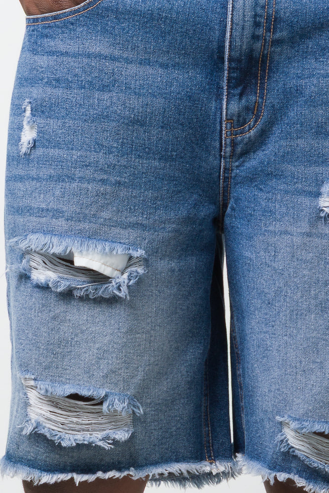 Ripped Denim Shorts Blue (4)