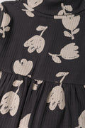 Rib Floral Poloneck Fit & Flare Dress Dark Grey