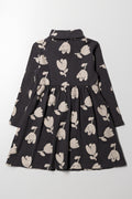 Rib Floral Poloneck Fit & Flare Dress Dark Grey (1)