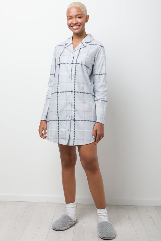 Flannel Check Sleepshirt Grey