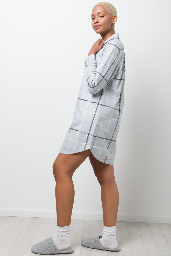 Flannel Check Sleepshirt Grey