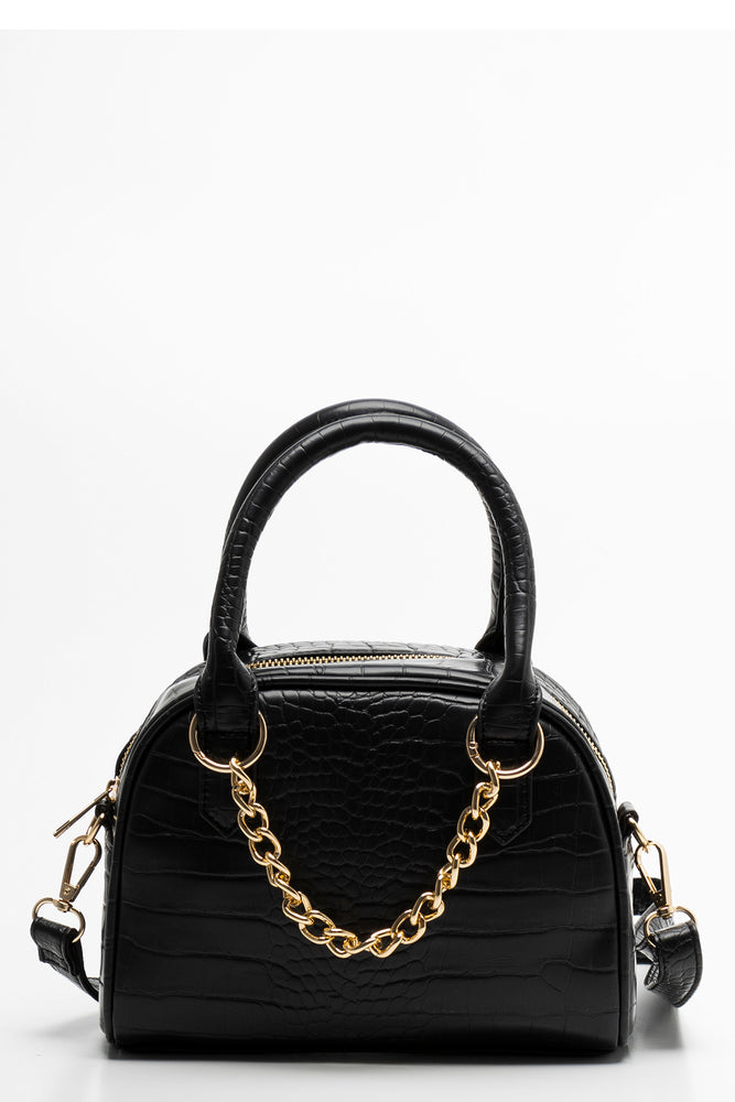 Croc Bowler With Chain Detail Bag Black