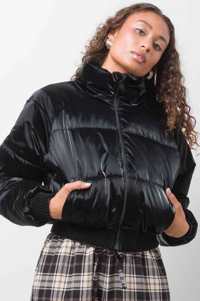Metallic Puffer Jacket Black