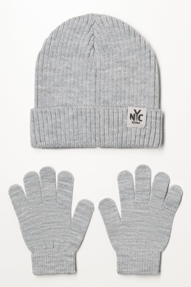 2 Piece Beanie Set Grey