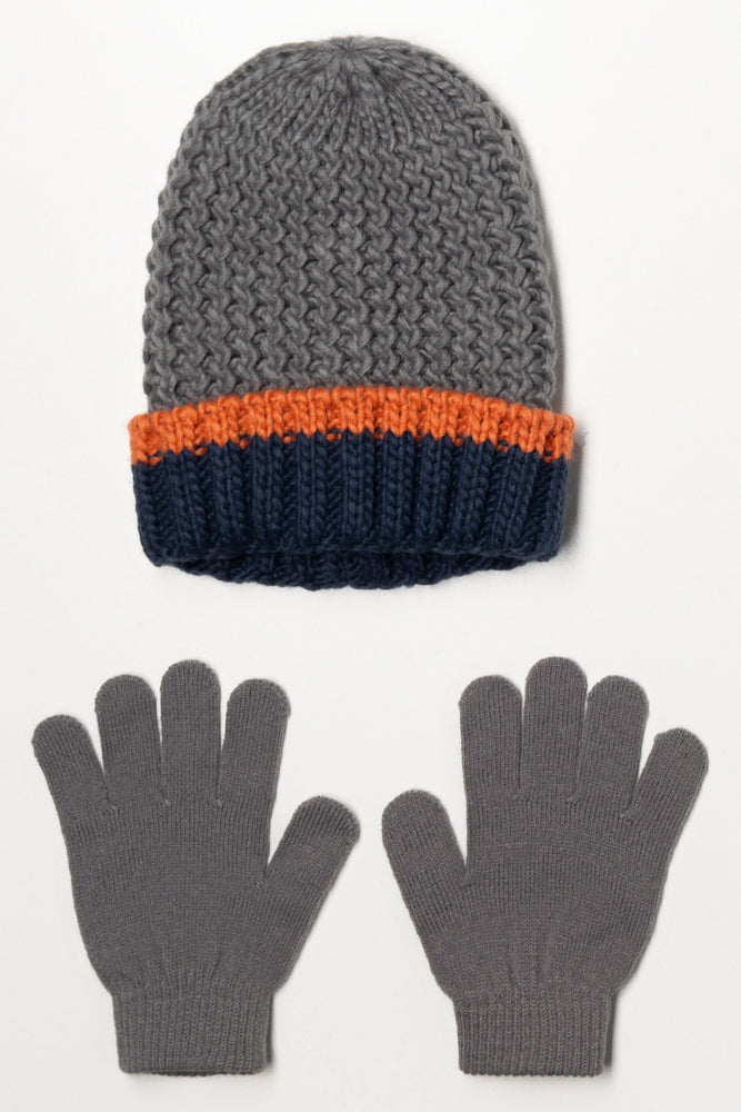 2 Piece Beanie Set Grey