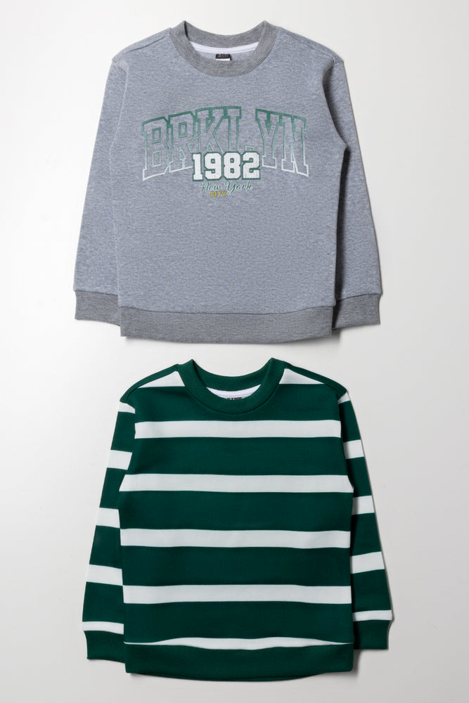 2 Pack Stripe Crew Neck Tracktops Grey And Green
