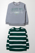 2 Pack Stripe Crew Neck Tracktops Grey And Green