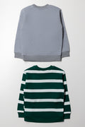 2 Pack Stripe Crew Neck Tracktops Grey And Green (2)