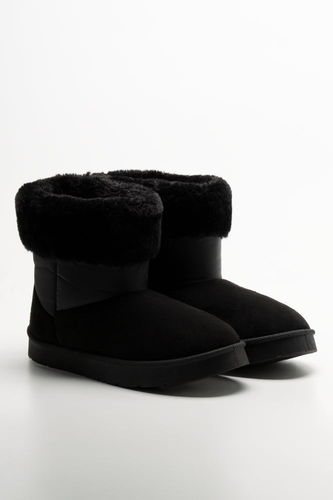 Fur Trim Comfy Boots Black