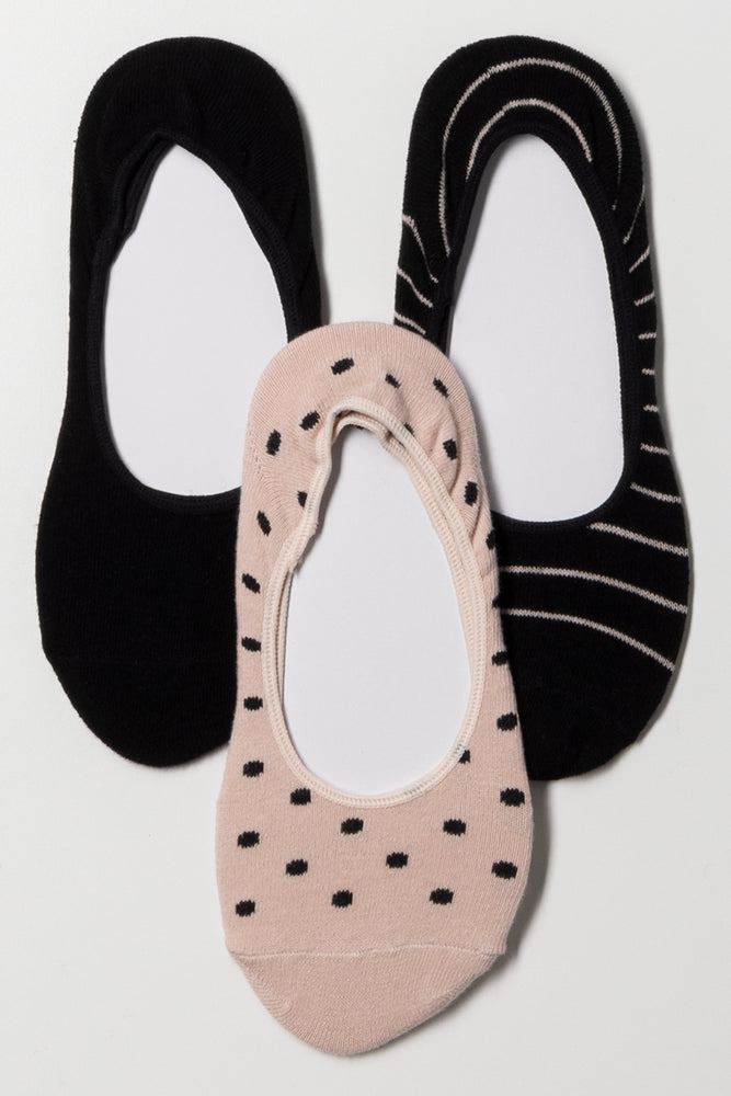 3 Pack Footliner Socks Black And Pink