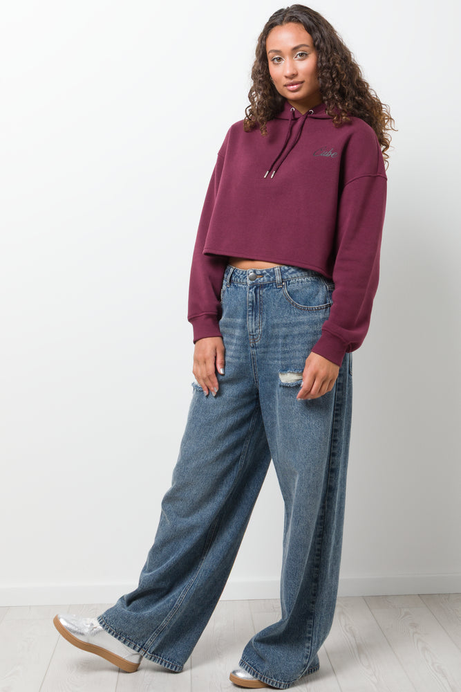 Crop Hoodie Burgundy (1)