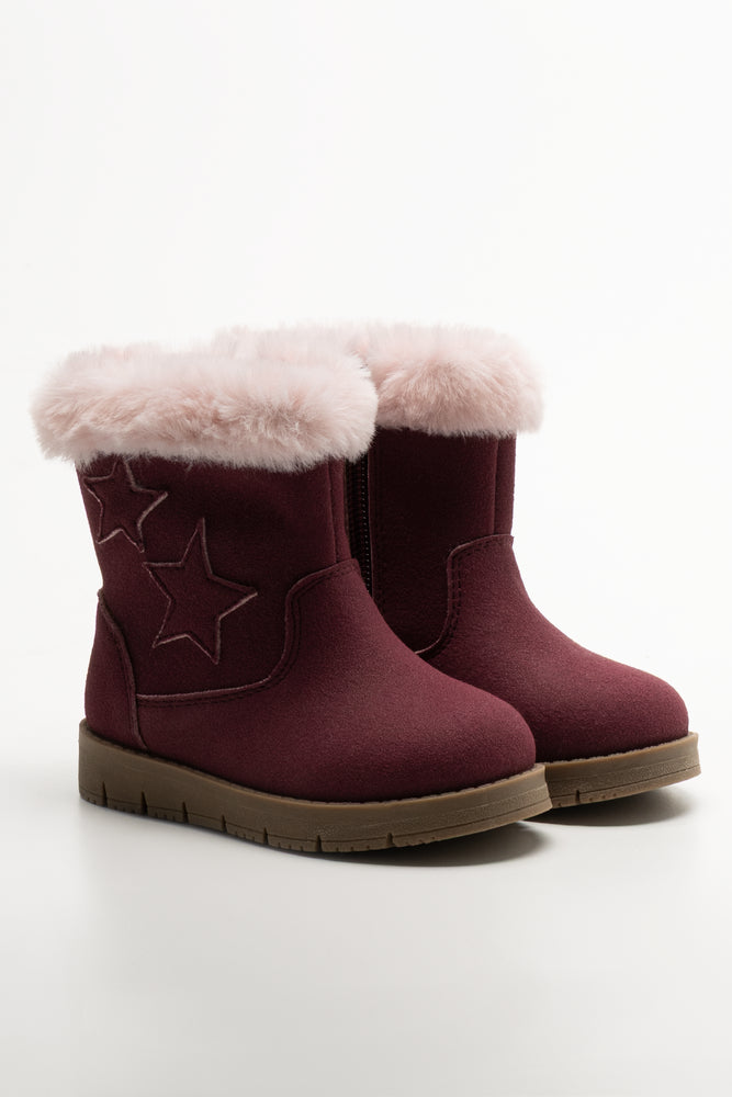 Star Fur Trim Long Boots Red