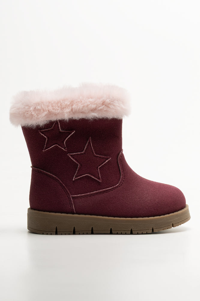 Star Fur Trim Long Boots Red