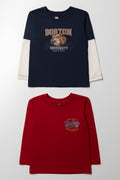 2 Pack Long Sleeve T-Shirts Navy And Red