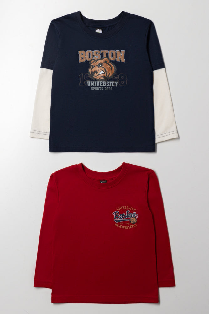 2 Pack Long Sleeve T-Shirts Navy And Red