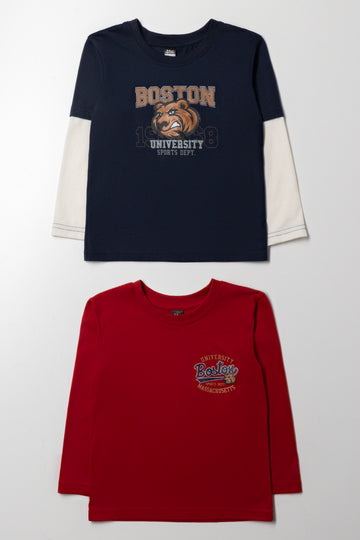2 Pack Long Sleeve T-Shirts Navy And Red