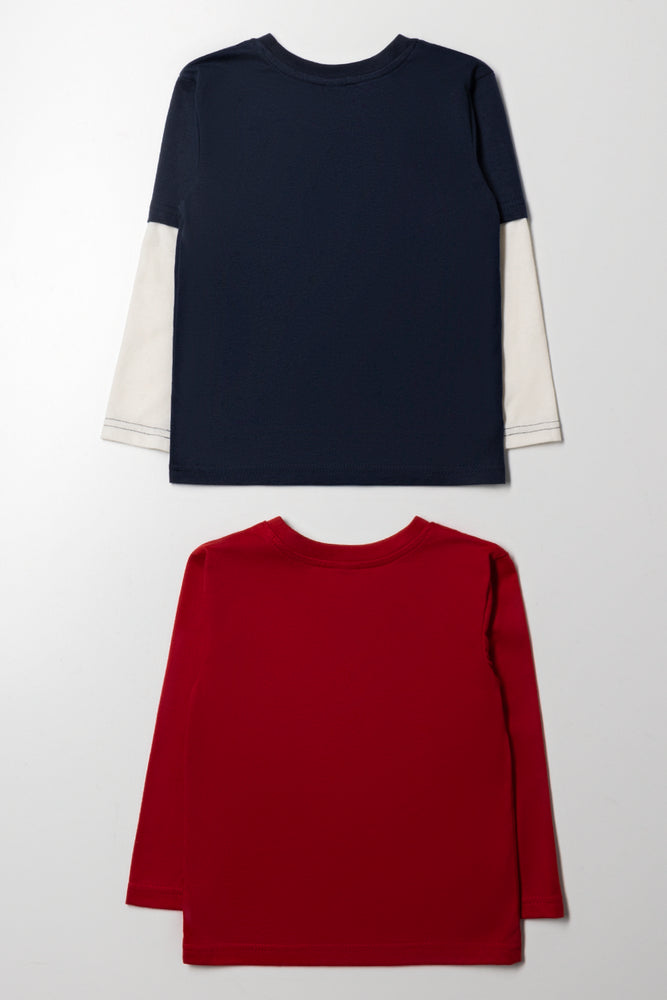 2 Pack Long Sleeve T-Shirts Navy And Red (3)