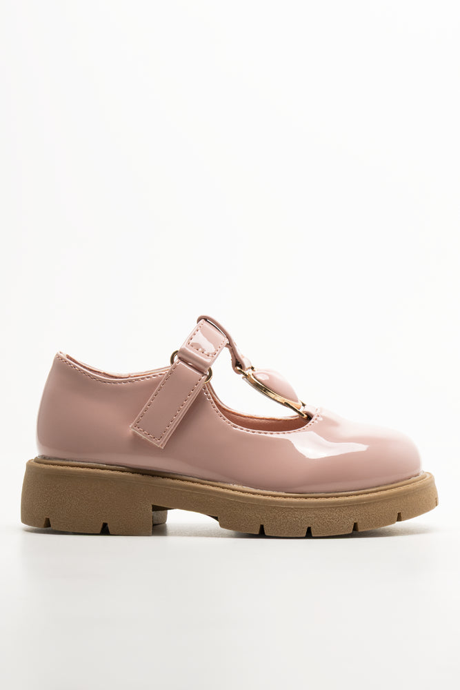 Heart Trim T-Bar Shoes Pink (1)