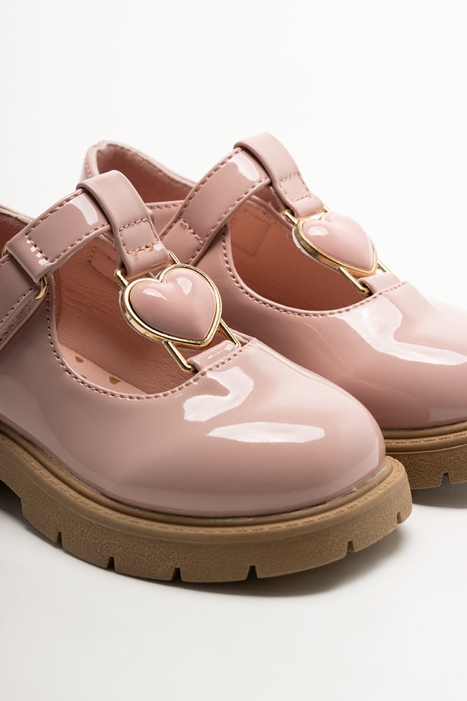 Heart Trim T-Bar Shoes Pink (2)