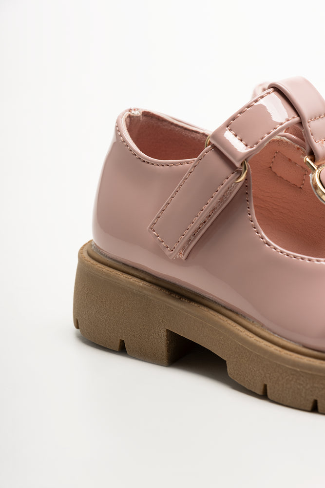 Heart Trim T-Bar Shoes Pink (3)