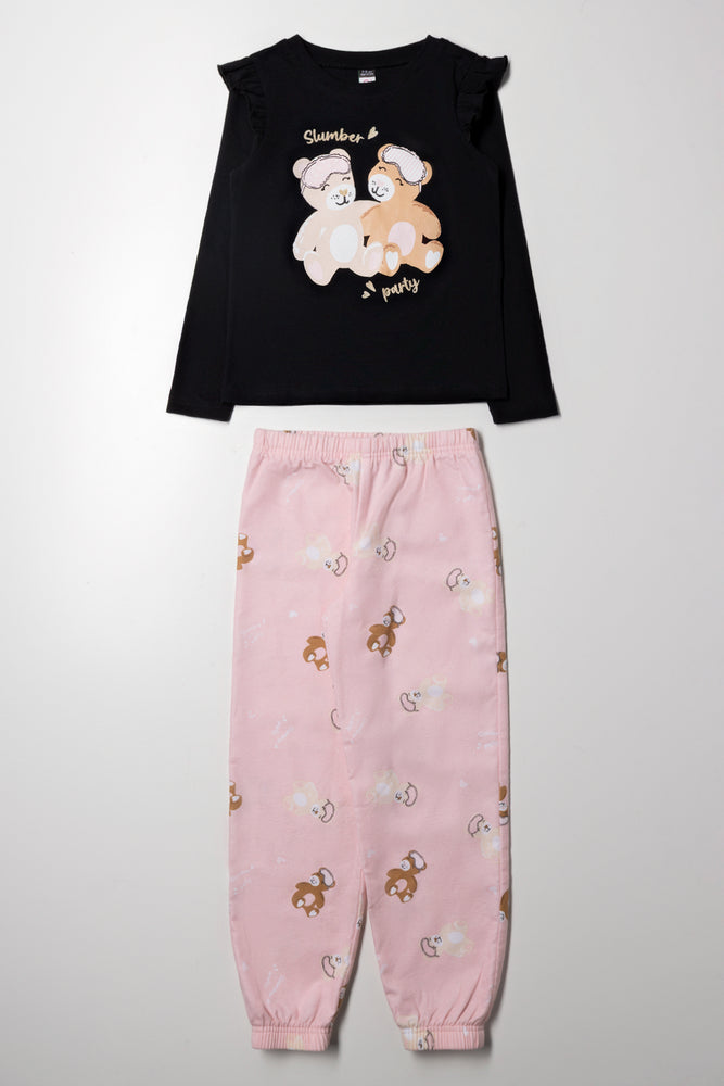 Slumber Party Bears Pyjamas Pink And Black