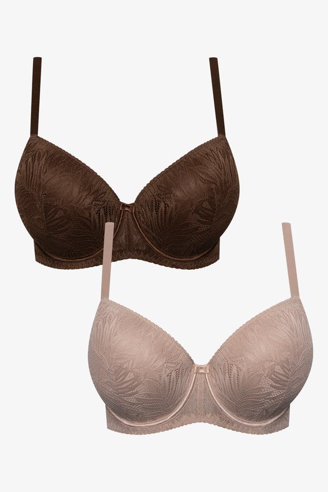 Plus Size 2 Pack Lace Balconette Bras Brown And Natural