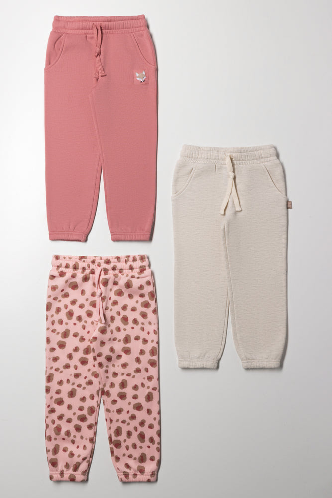 3 Pack Animal Trackpants Pink And Natural
