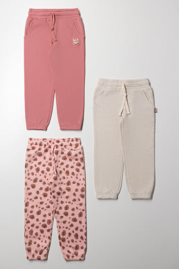 3 Pack Animal Trackpants Pink And Natural