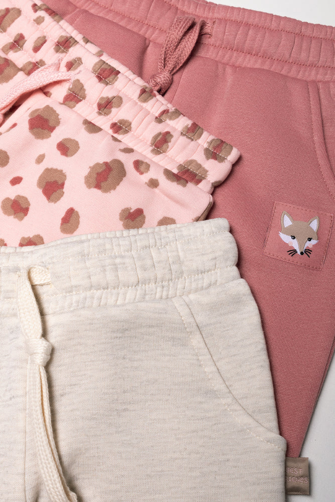 3 Pack Animal Trackpants Pink And Natural