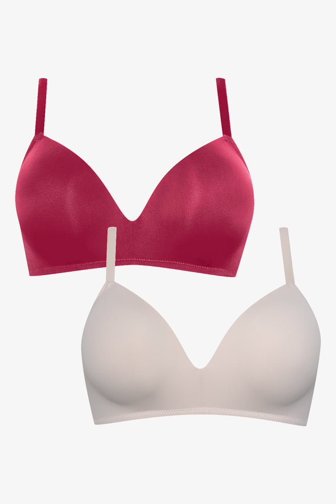 2 Pack Smooth Padded Wirefree Bras Red And Natural (1)