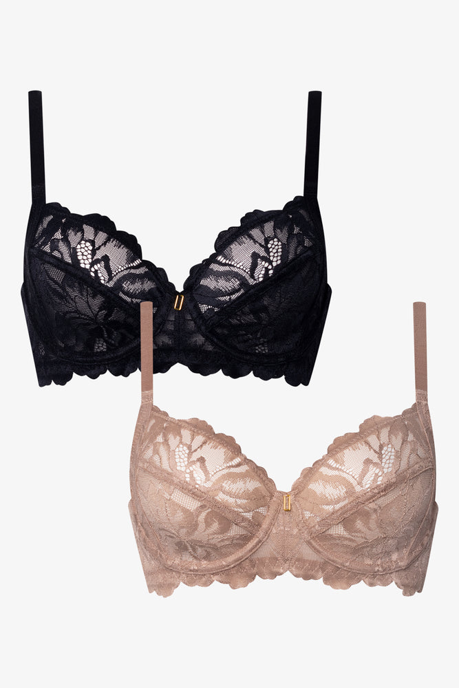 2 Pack Lace Non Padded Underwire Bras Black And Natural (1)