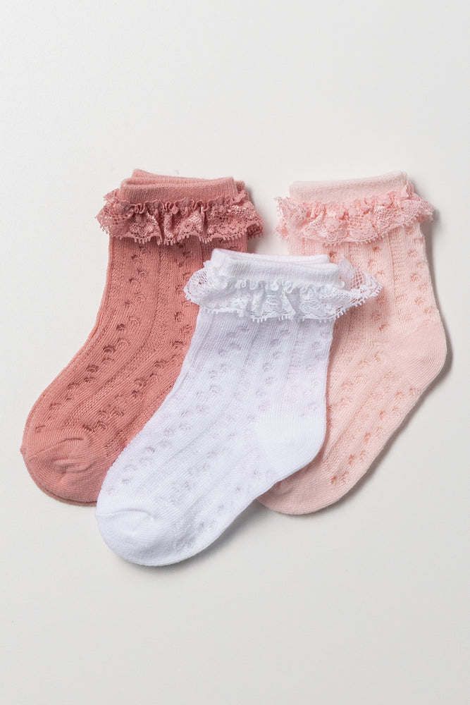 3 Pack Socks Pink & White