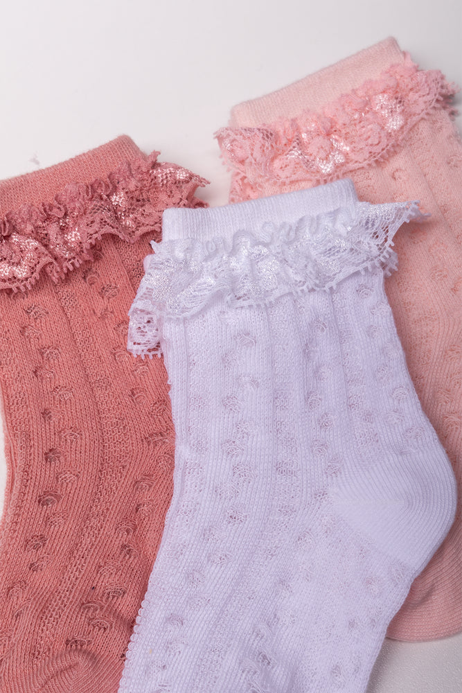 3 Pack Socks Pink & White