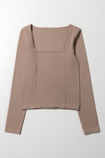Long Sleeve Corset Style Top Brown
