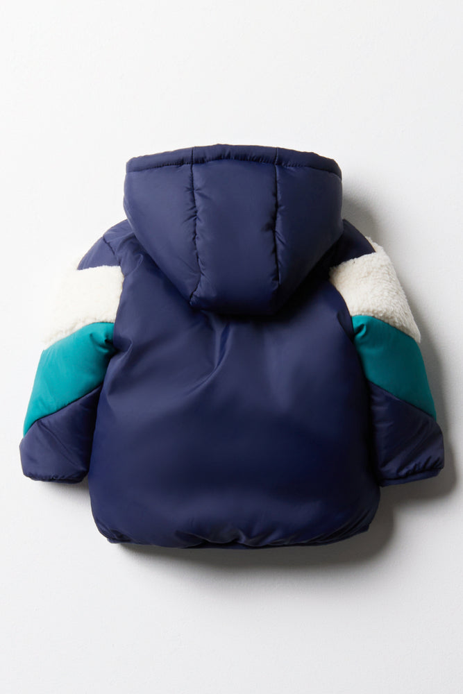 Hooded Sherpa Inset Jacket Blue (2)