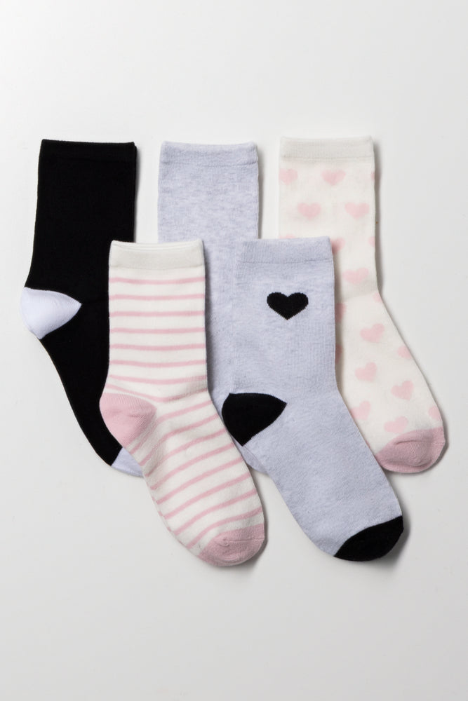 5 Pack Heart Anklet Socks Multi