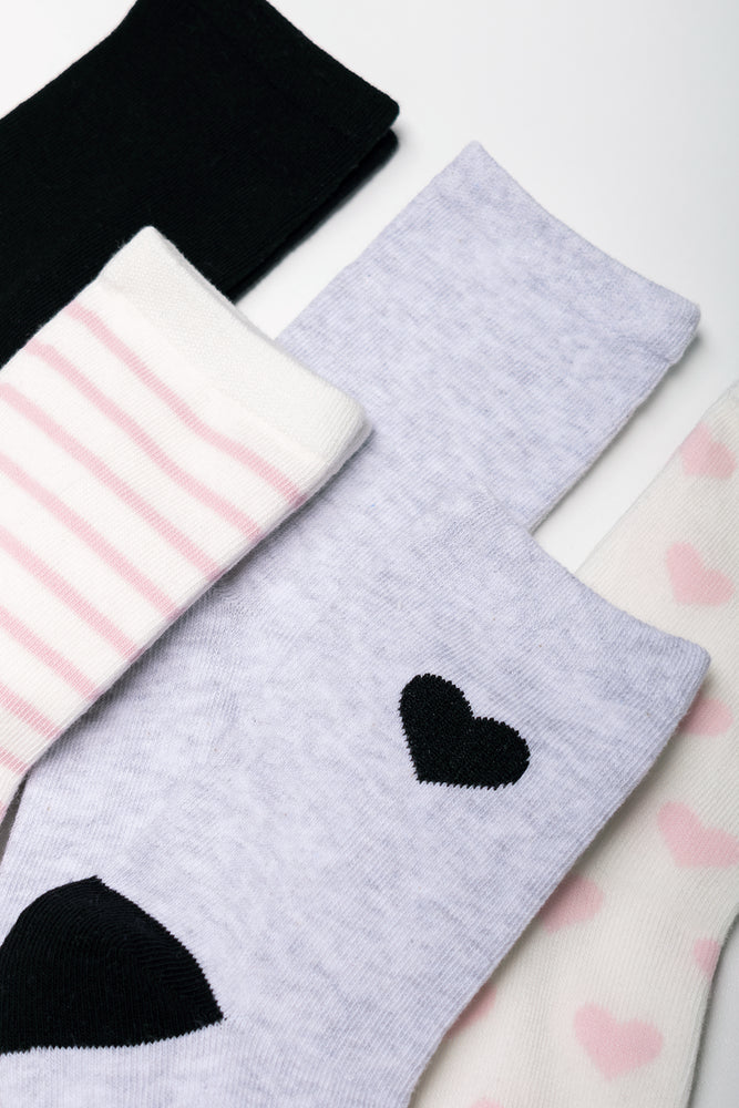 5 Pack Heart Anklet Socks Multi