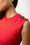 Sleeveless Vest With Broach Red (3)