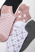 5 Pack Lowcut Socks Pink, Grey, White And Black (1)
