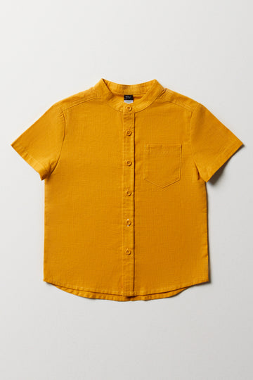 Short Sleeve Mandarin Collar Shirt Yellow