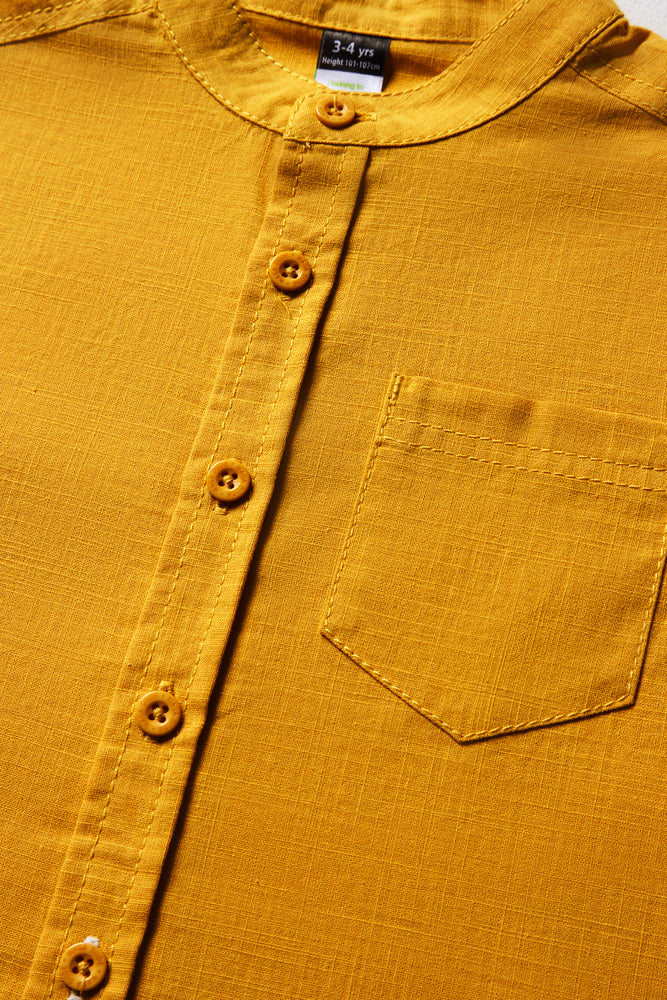 Short Sleeve Mandarin Collar Shirt Yellow