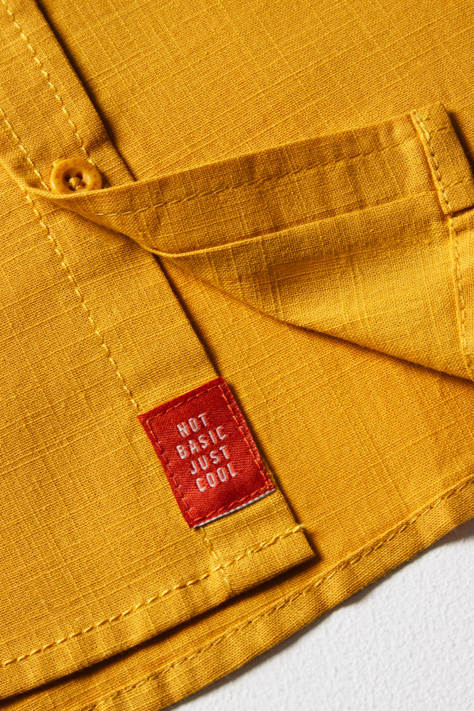 Short Sleeve Mandarin Collar Shirt Yellow (2)