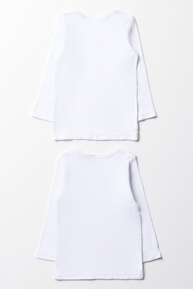 2 Pack Long Sleeve Vests White (2)