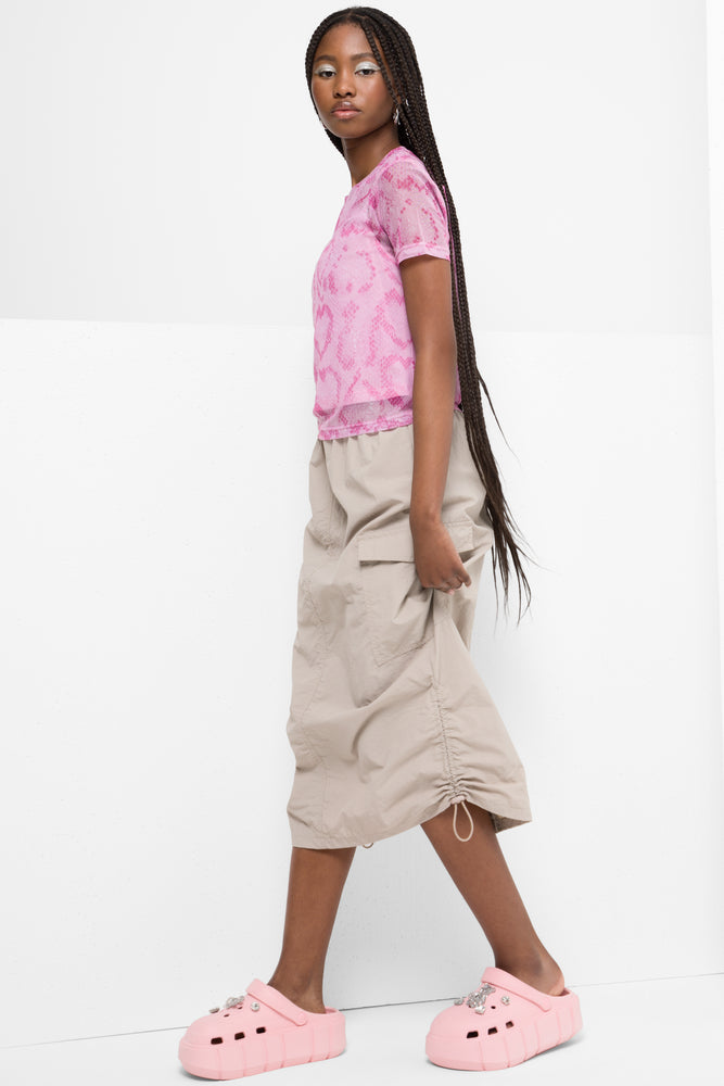 Snake Print Mesh T-Shirt With Plain Cami Pink (1)