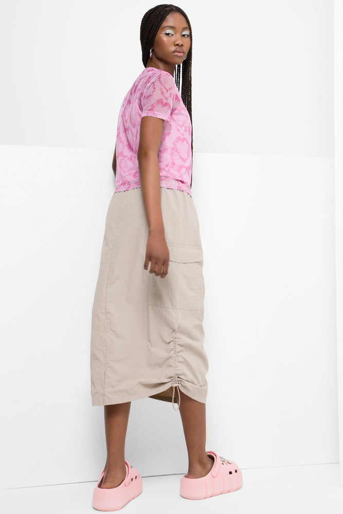 Snake Print Mesh T-Shirt With Plain Cami Pink (2)