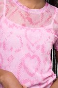 Snake Print Mesh T-Shirt With Plain Cami Pink (3)