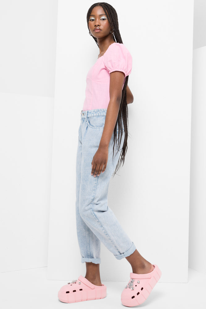 Milkmaid Puff Sleeve Top Pink