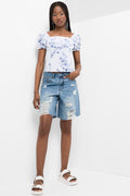 Floral Puff Sleeve Top White